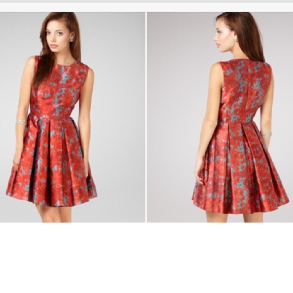 BB Dakota Red and Blue Brocade Dress - Picture 6 of 6